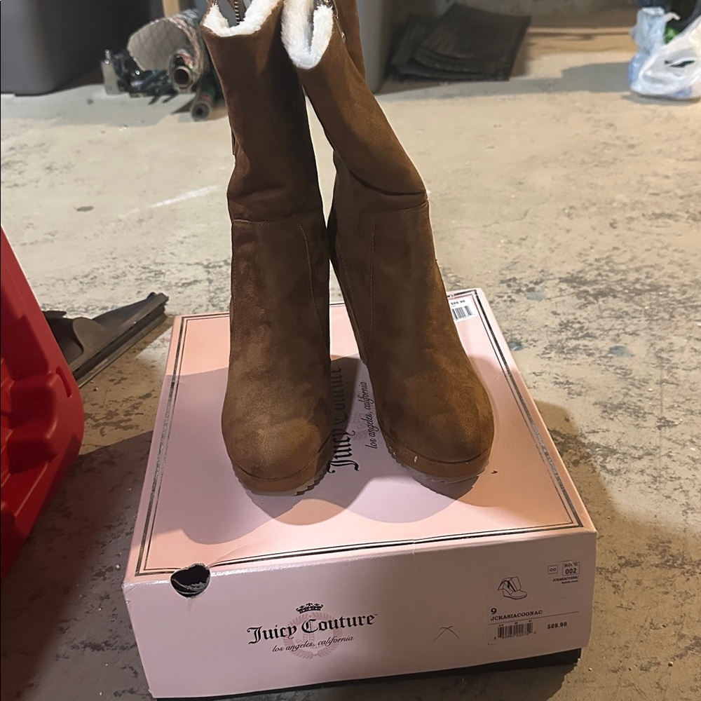 Juicy Couture // Cognac Heeled Side-Zip Boots for Women BNIB
